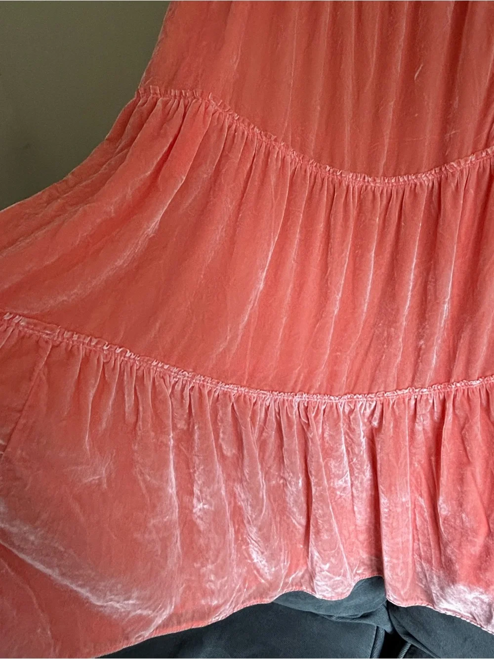 NWT Free People Velvet Tiered Maxi Dress Coral Peach Sleeveless Boho Sz Small